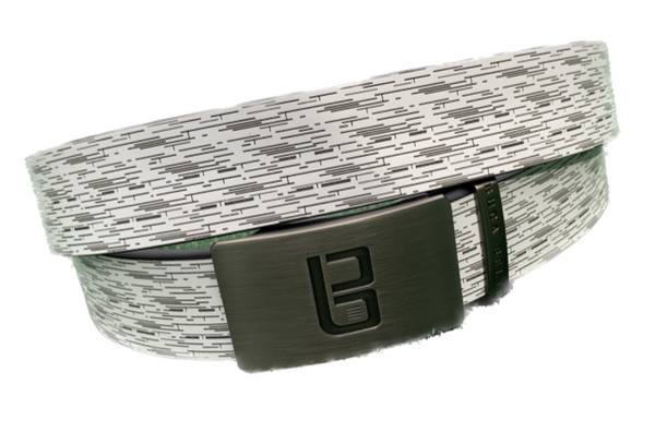 Dashing golf belt from Buca Belts, offering a vibrant and unique design. A perfect gift for golfers or those looking to add a stylish touch to their gear. Features a convenient ratchet buckle for easy adjustment.