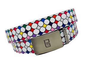Diamonds In The Rough golf belt from Buca Belts, offering a vibrant and unique design. A perfect gift for golfers or those looking to add a stylish touch to their gear. Features a convenient ratchet buckle for easy adjustment.