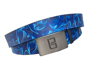 Under The Sea golf belt from Buca Belts, offering a vibrant and unique design. A perfect gift for golfers or those looking to add a stylish touch to their gear. Features a convenient ratchet buckle for easy adjustment.